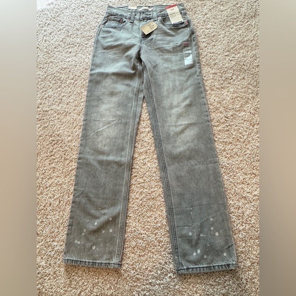Levis Jeans Gray Denim Low Pro Straight Leg Mid Rise Splatter Jeans Size 25
